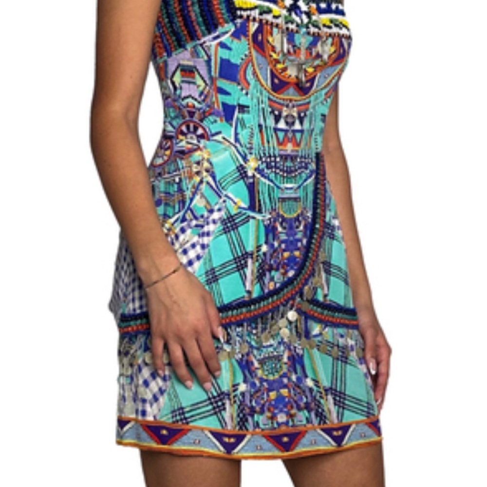 NWT Camilla 100% Silk Mini Skirt with Crystal Embellishments Divinity Dancing